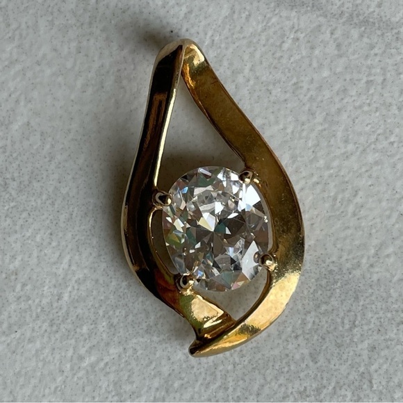 Vintage UTC 925 Sterling Silver CZ Pendant Oval Tear Drop Cubic Zirconia Sparkly - Picture 1 of 11